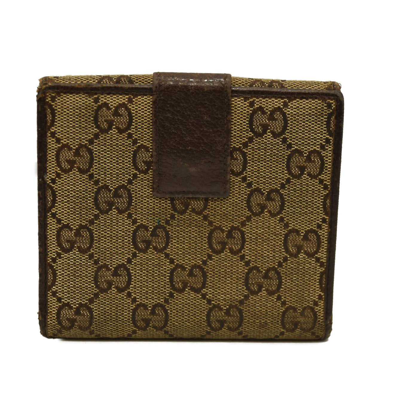 GUCCI GG Logo Canvas Leather Bifold Wallet Beige
