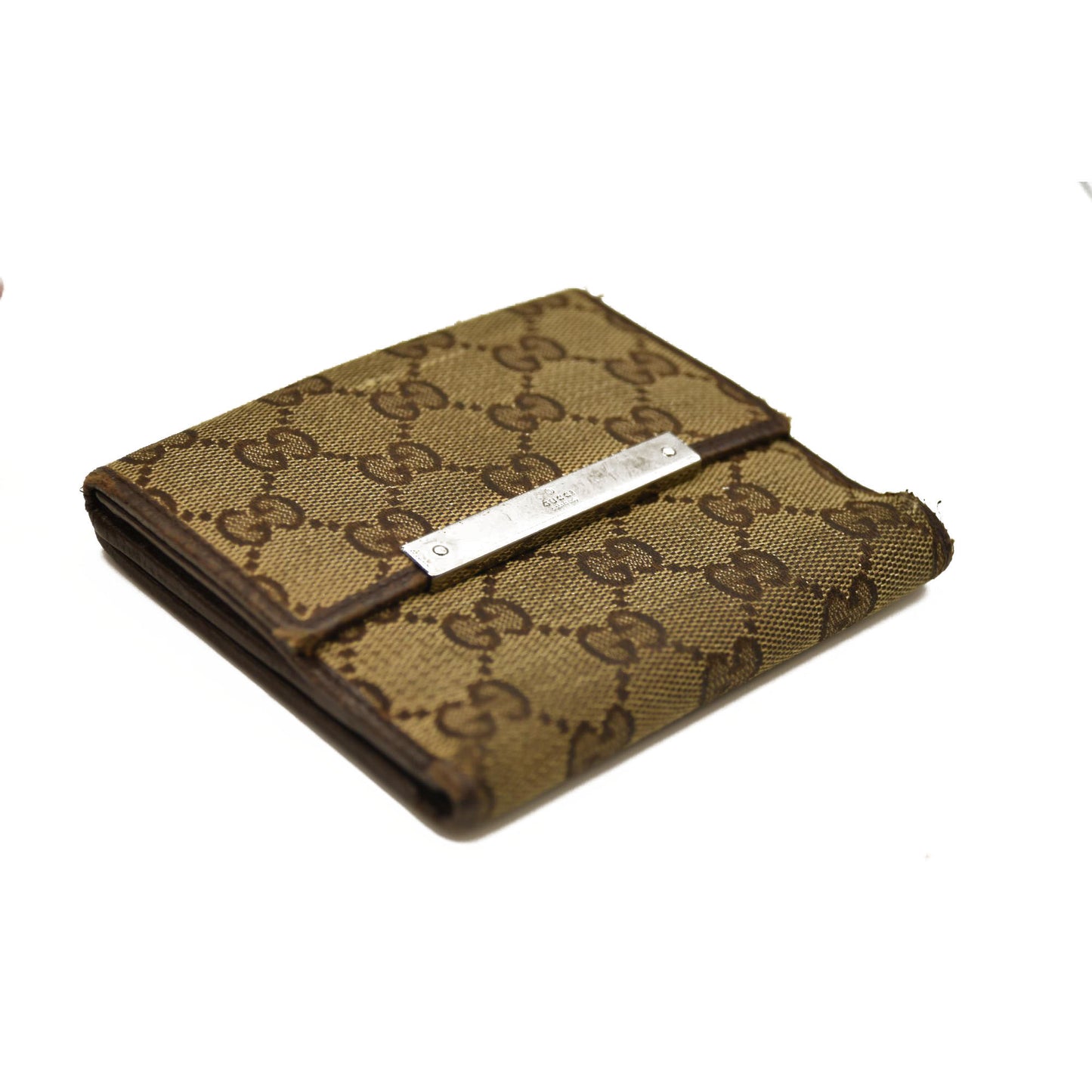 GUCCI GG Logo Canvas Leather Bifold Wallet Beige