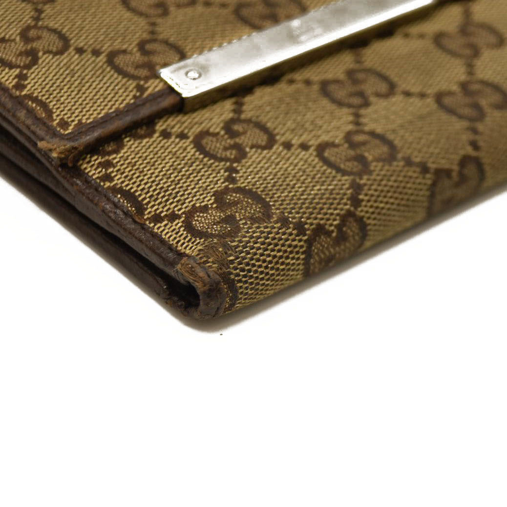 GUCCI GG Logo Canvas Leather Bifold Wallet Beige