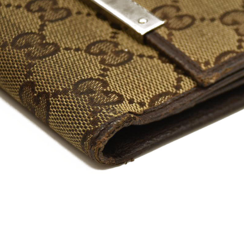GUCCI GG Logo Canvas Leather Bifold Wallet Beige