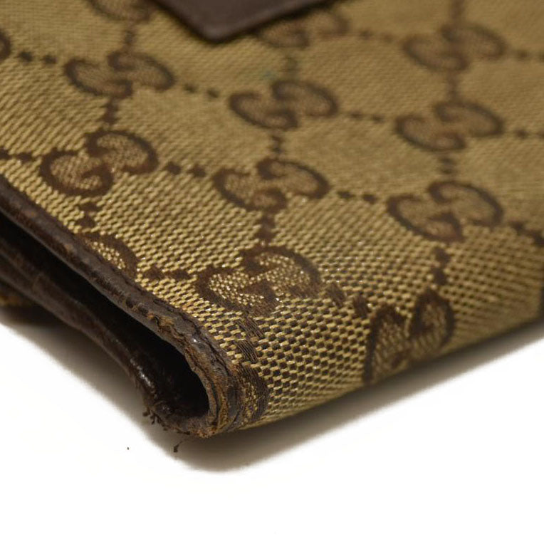 GUCCI GG Logo Canvas Leather Bifold Wallet Beige