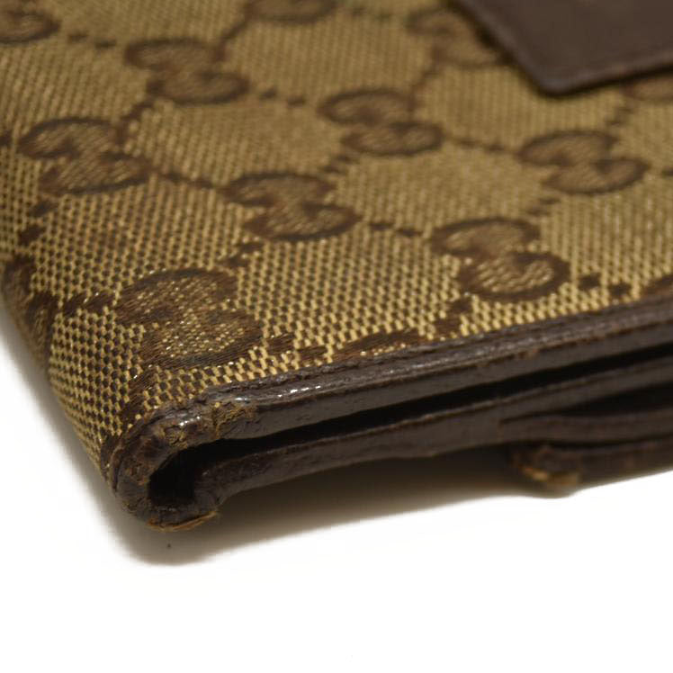 GUCCI GG Logo Canvas Leather Bifold Wallet Beige