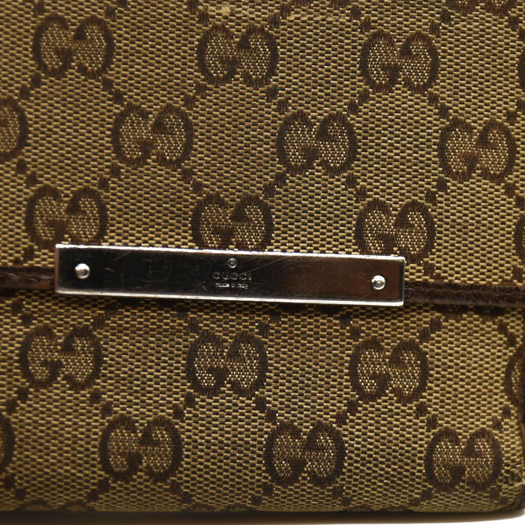 GUCCI GG Logo Canvas Leather Bifold Wallet Beige