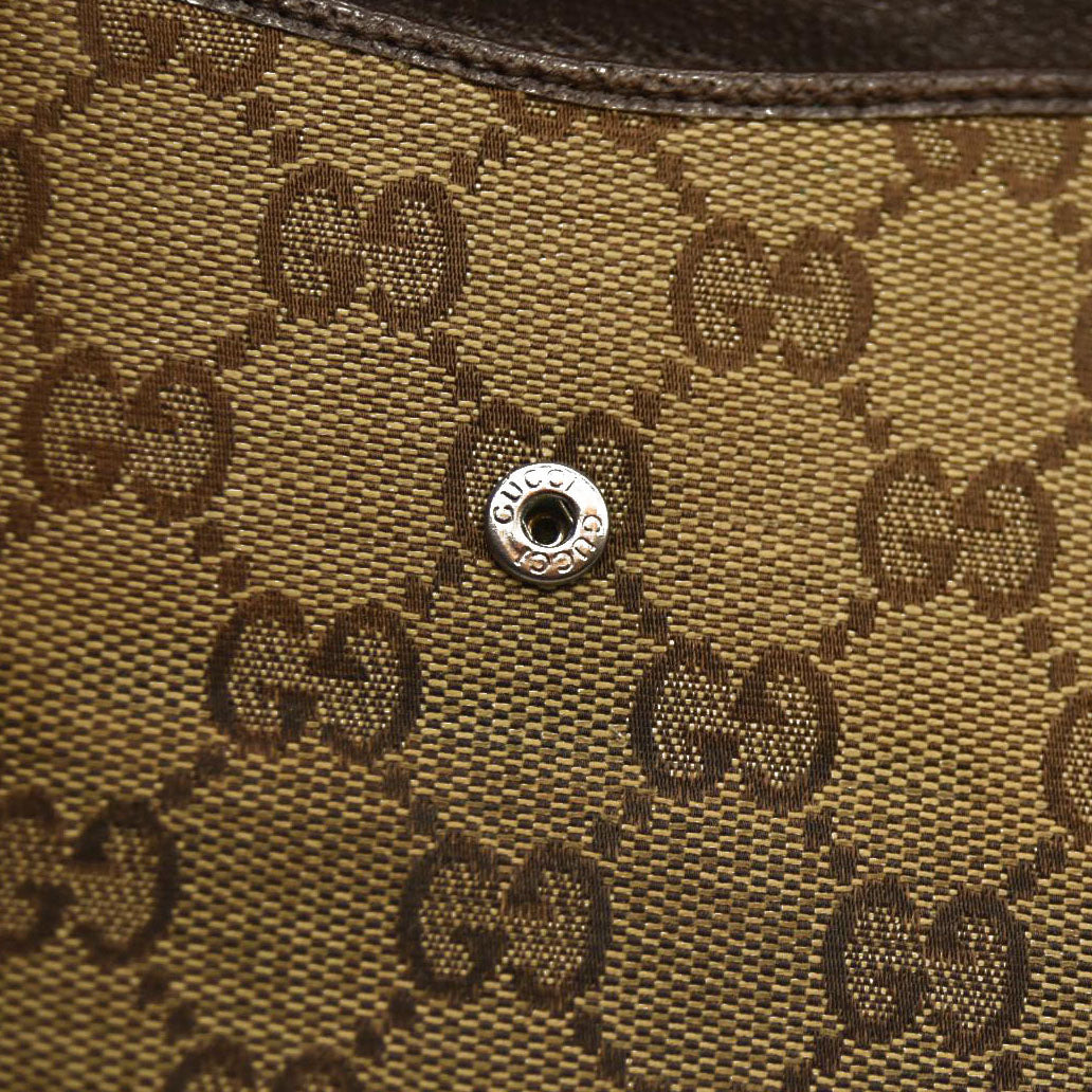 GUCCI GG Logo Canvas Leather Bifold Wallet Beige