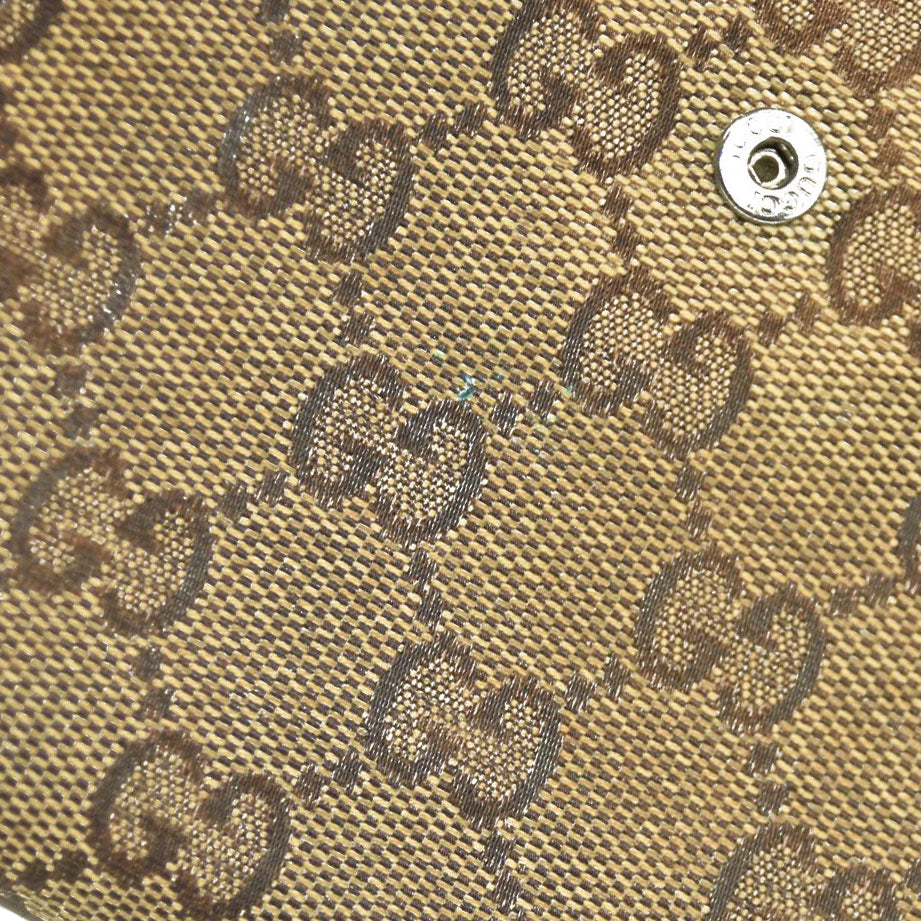 GUCCI GG Logo Canvas Leather Bifold Wallet Beige