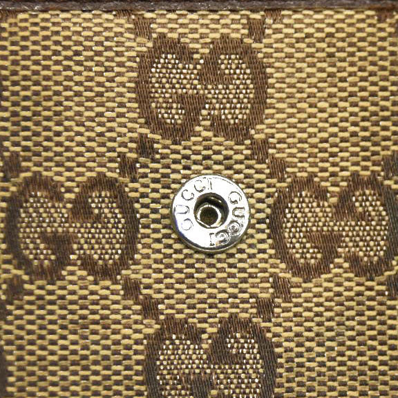 GUCCI GG Logo Canvas Leather Bifold Wallet Beige