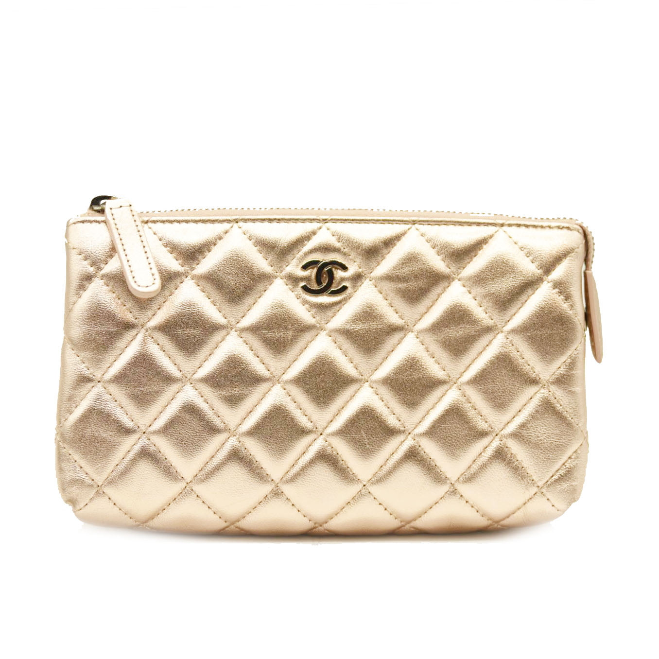 Chanel  Metallic Lambskin Quilted Cosmetic Pouch Gold