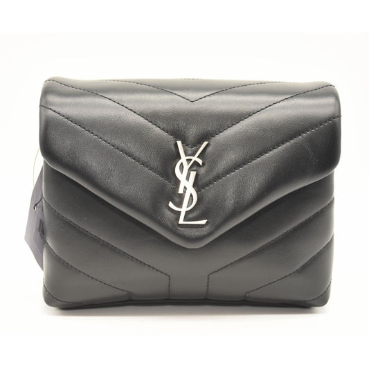SAINT LAURENT Calfskin Y Quilted Monogram Toy Loulou Crossbody Bag Black