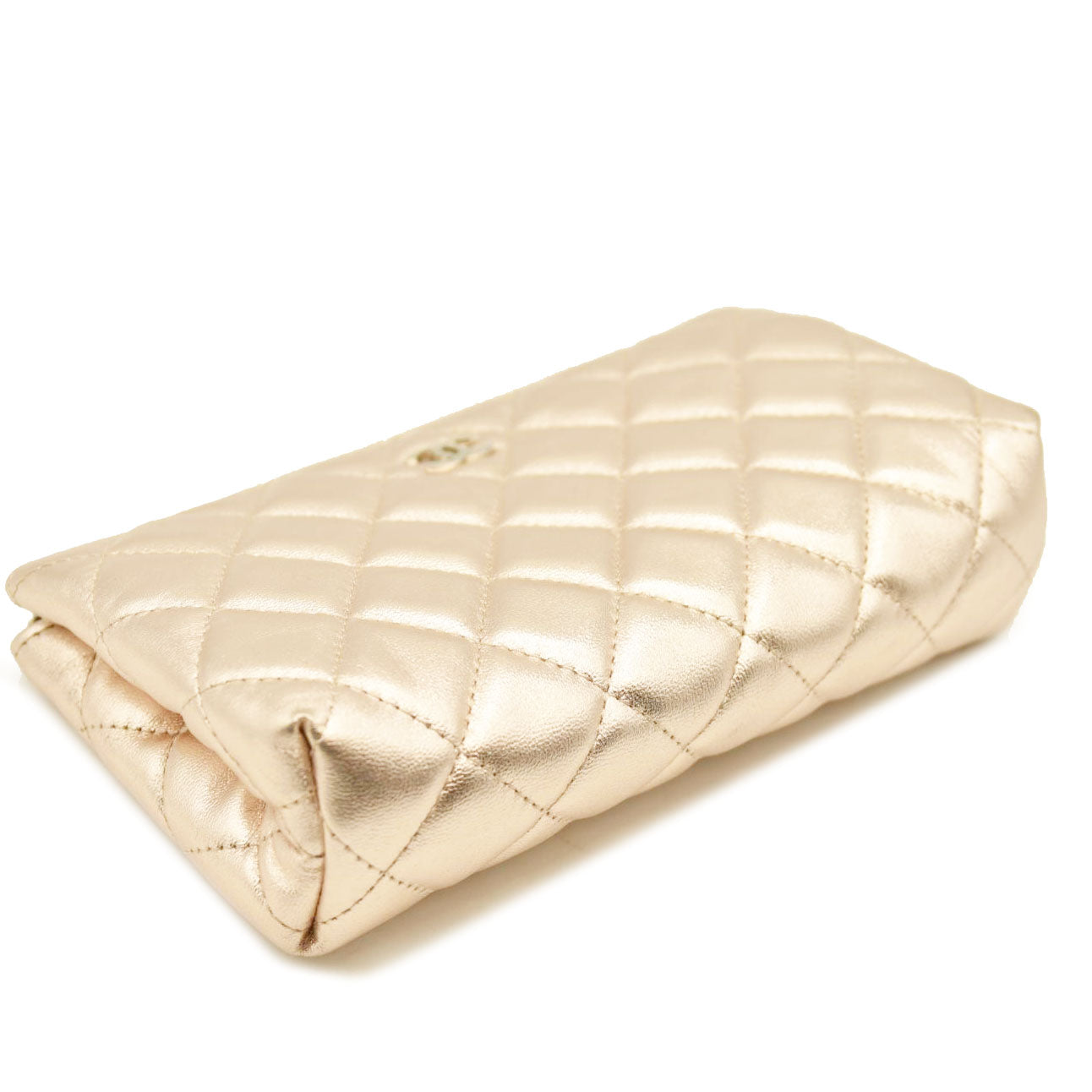 Chanel  Metallic Lambskin Quilted Cosmetic Pouch Gold