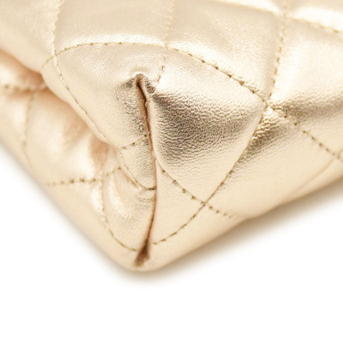 Chanel  Metallic Lambskin Quilted Cosmetic Pouch Gold