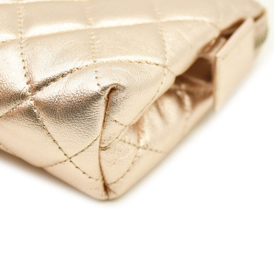 Chanel  Metallic Lambskin Quilted Cosmetic Pouch Gold