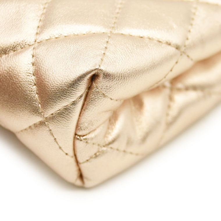 Chanel  Metallic Lambskin Quilted Cosmetic Pouch Gold