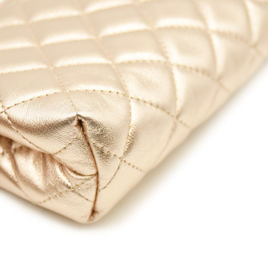 Chanel  Metallic Lambskin Quilted Cosmetic Pouch Gold