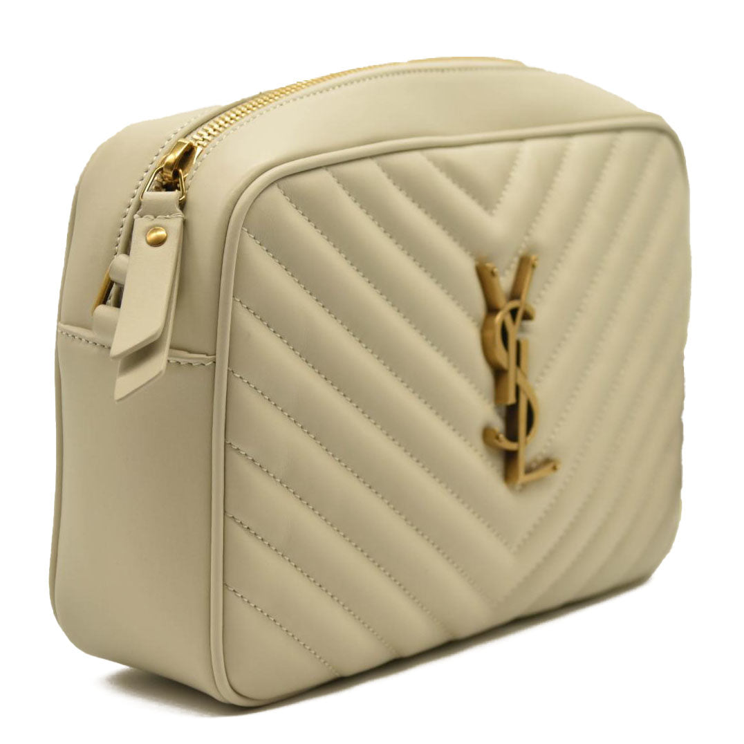 NEW $1690 SAINT LAURENT Calfskin Matelasse Monogram Lou Camera Bag Crema Soft