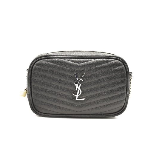 SAINT LAURENT Grain De Poudre Matelasse Monogram Mini Lou Camera Bag Black