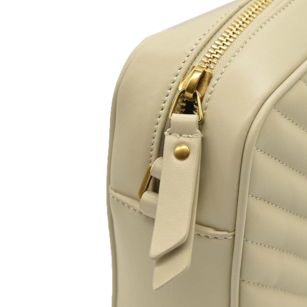 NEW $1690 SAINT LAURENT Calfskin Matelasse Monogram Lou Camera Bag Crema Soft