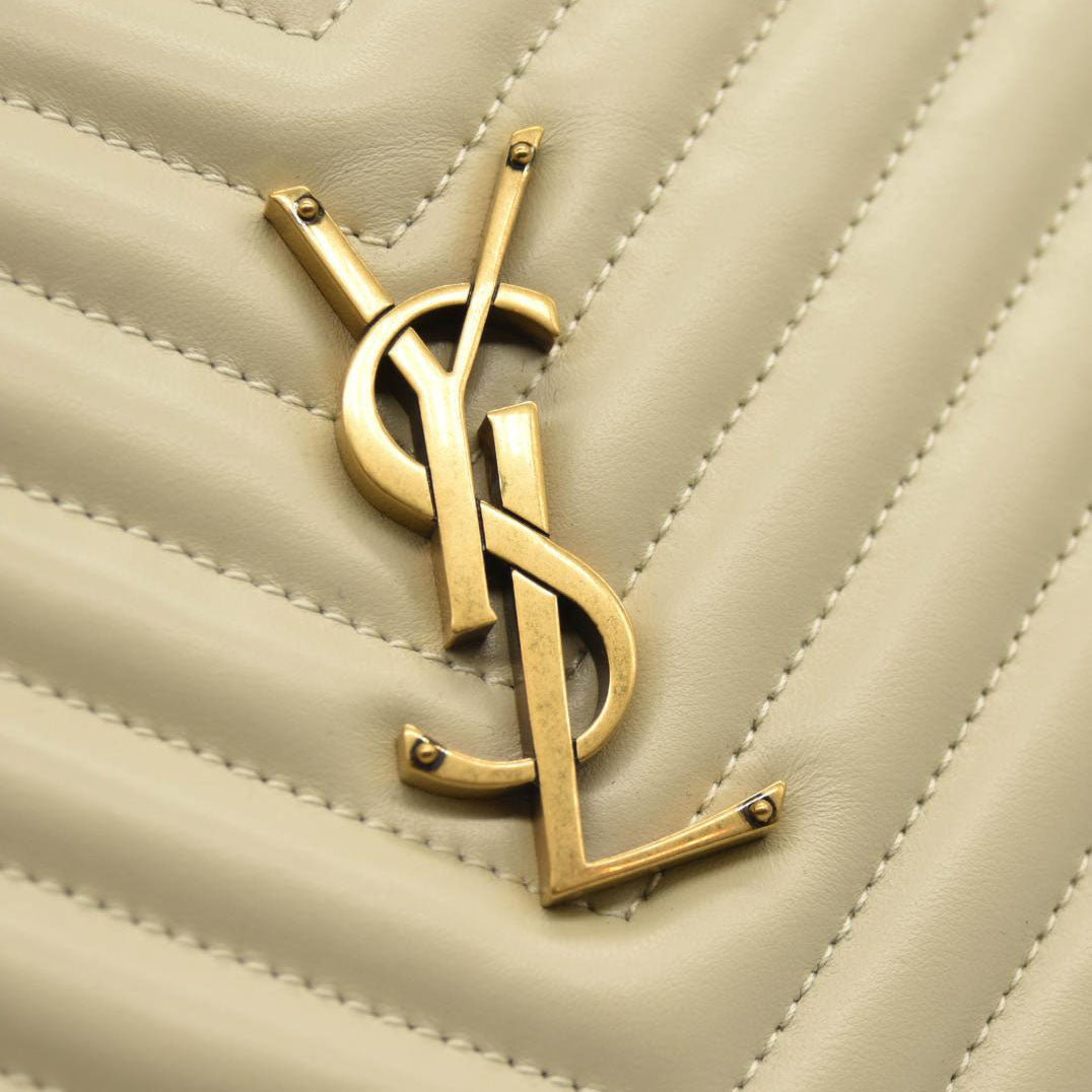 NEW $1690 SAINT LAURENT Calfskin Matelasse Monogram Lou Camera Bag Crema Soft