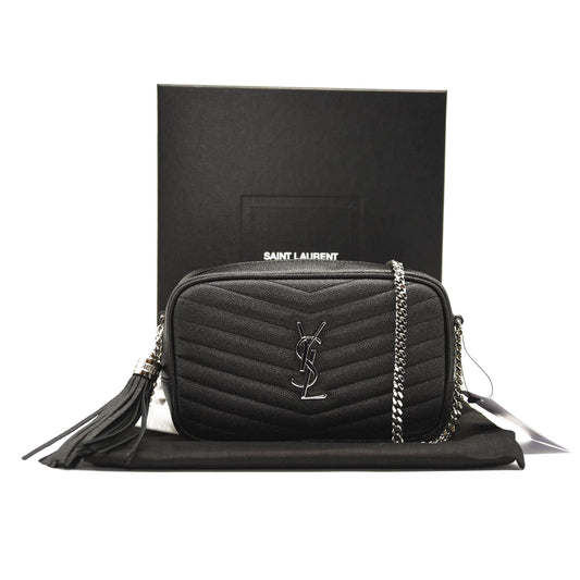 SAINT LAURENT Grain De Poudre Matelasse Monogram Mini Lou Camera Bag Black