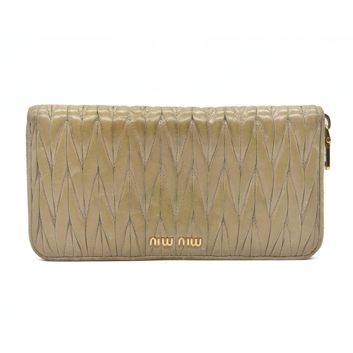 MIU MIU Materasse Leather Zip Around Long Wallet Beige