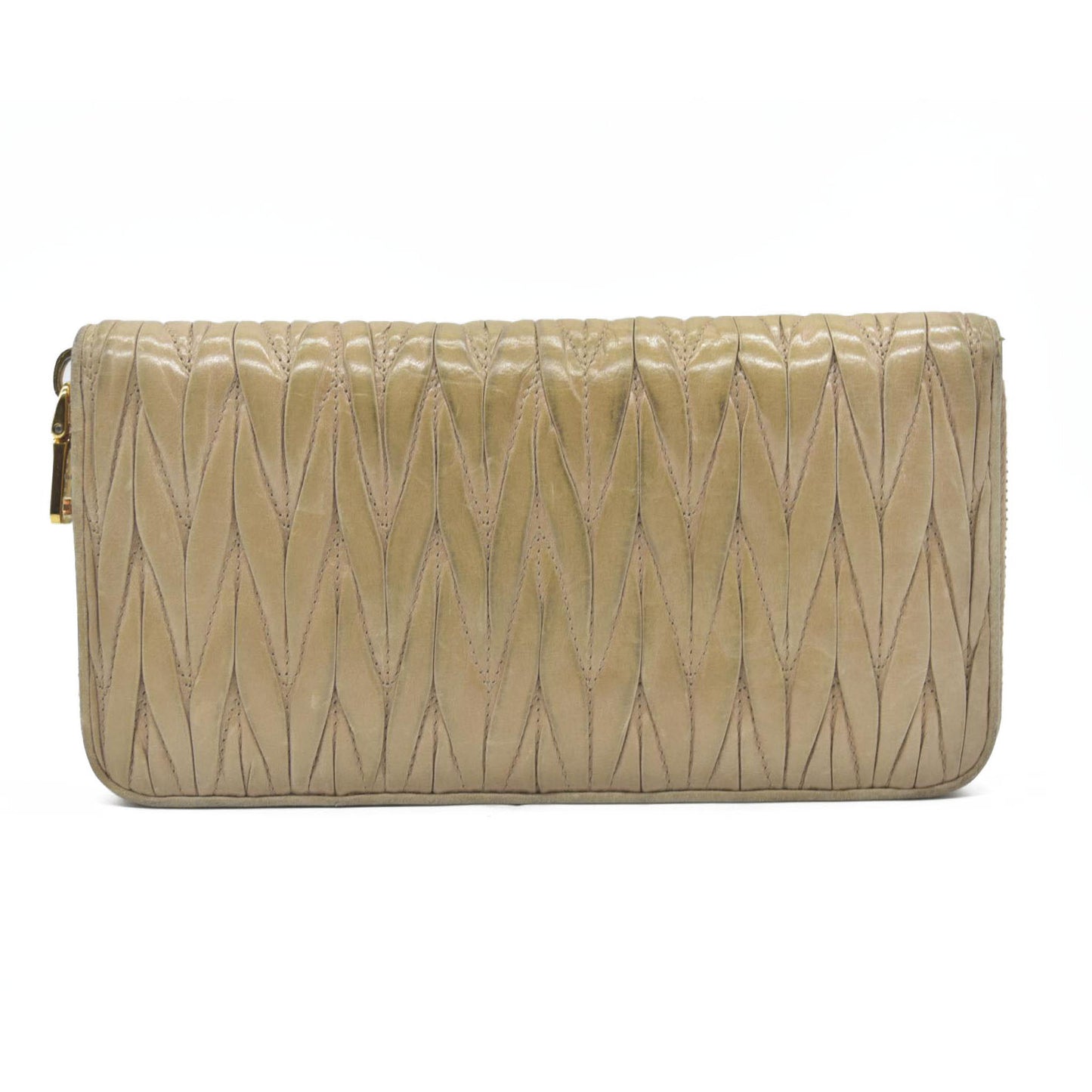 MIU MIU Materasse Leather Zip Around Long Wallet Beige