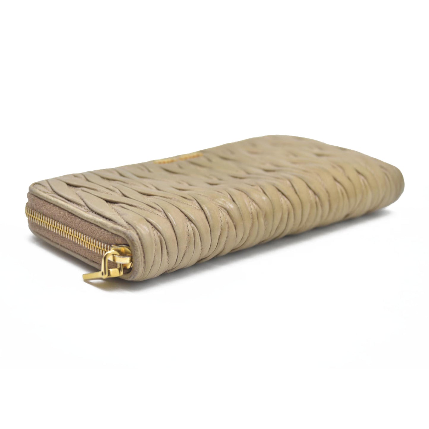 MIU MIU Materasse Leather Zip Around Long Wallet Beige