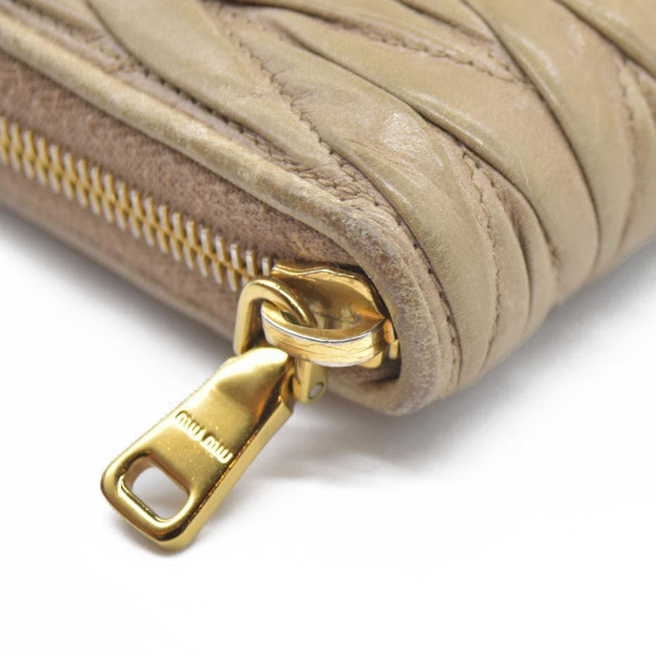 MIU MIU Materasse Leather Zip Around Long Wallet Beige