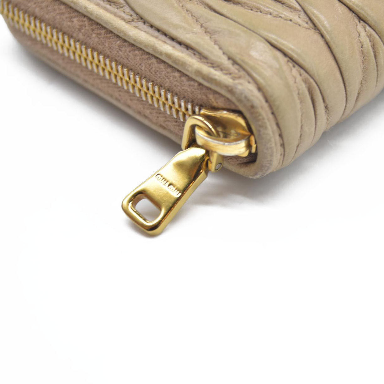 MIU MIU Materasse Leather Zip Around Long Wallet Beige