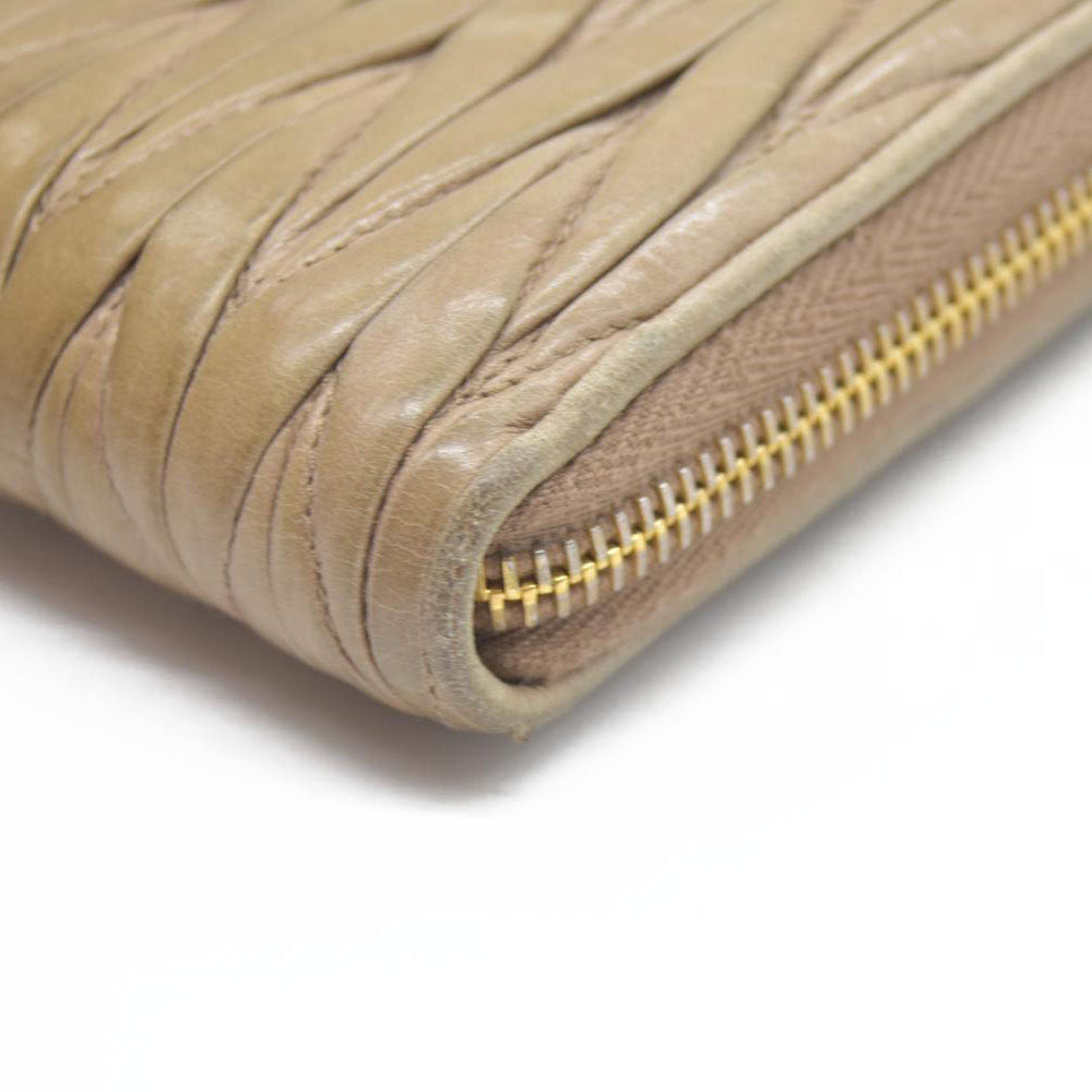 MIU MIU Materasse Leather Zip Around Long Wallet Beige
