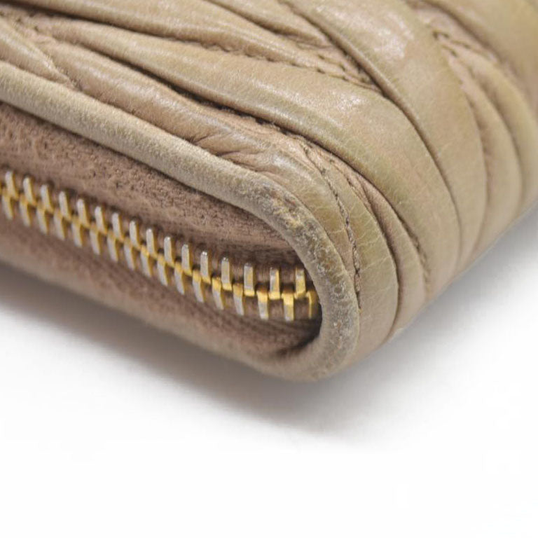 MIU MIU Materasse Leather Zip Around Long Wallet Beige