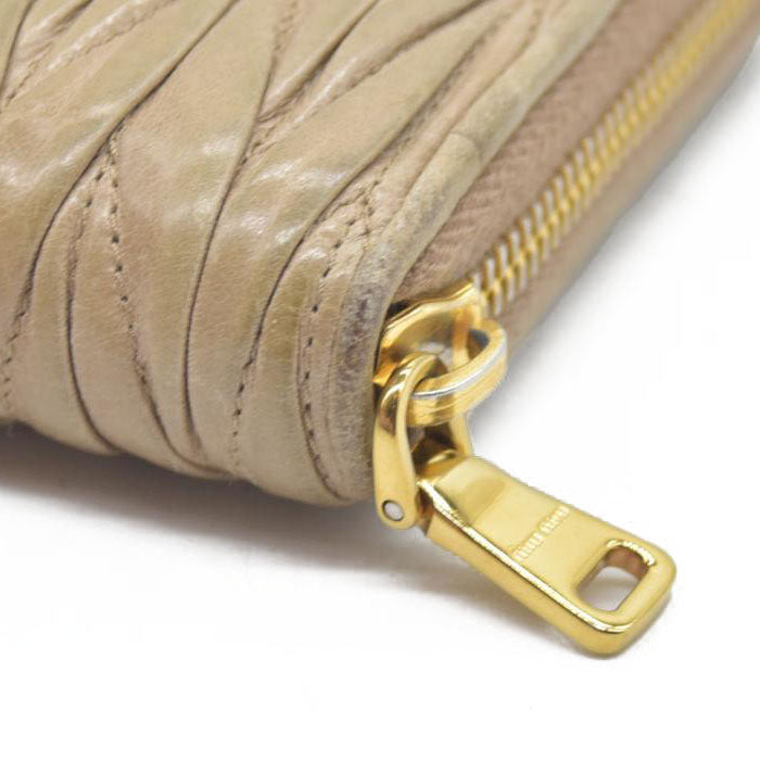 MIU MIU Materasse Leather Zip Around Long Wallet Beige