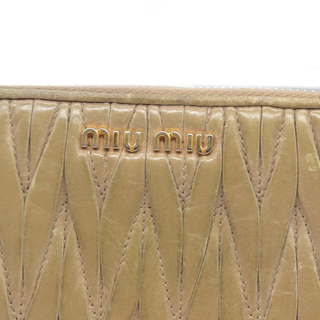 MIU MIU Materasse Leather Zip Around Long Wallet Beige