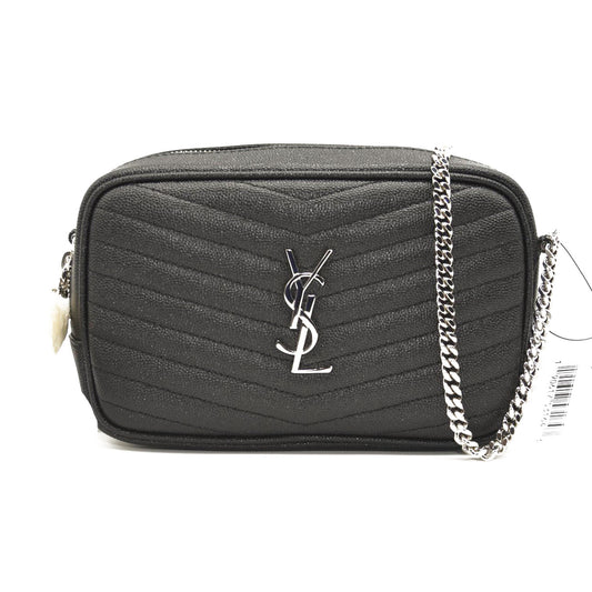 SAINT LAURENT Grain De Poudre Matelasse Monogram Mini Lou Camera Bag Black