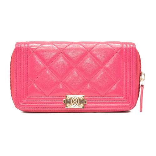 Chanel Quilted Small Boy Zip Around Wallet Fuchsia