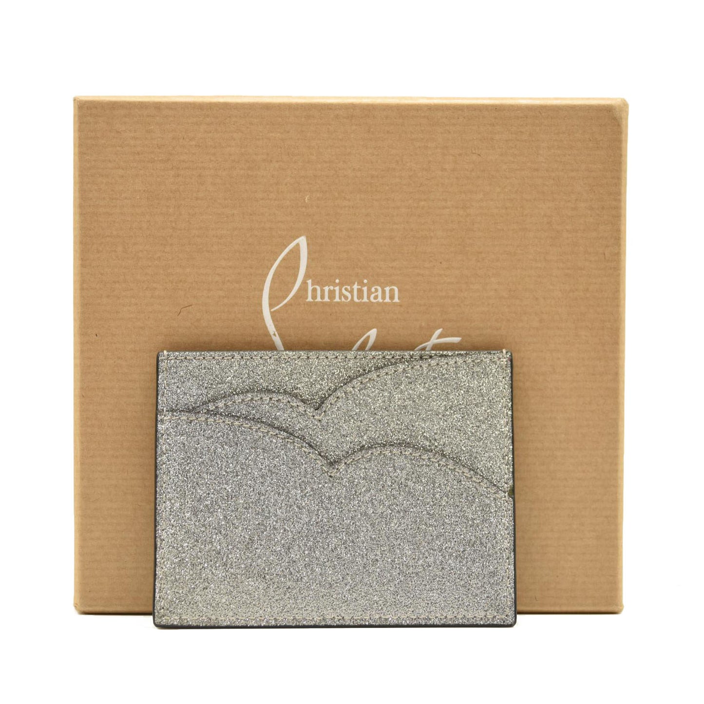 NEW Christian Louboutin Hot Chick Glitter Card Holder in Silver