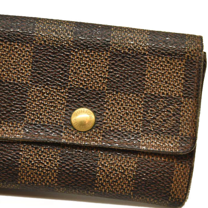 Louis Vuitton Damier Porte Monnaie Plat Coin Purse Wallet Brown MI0928