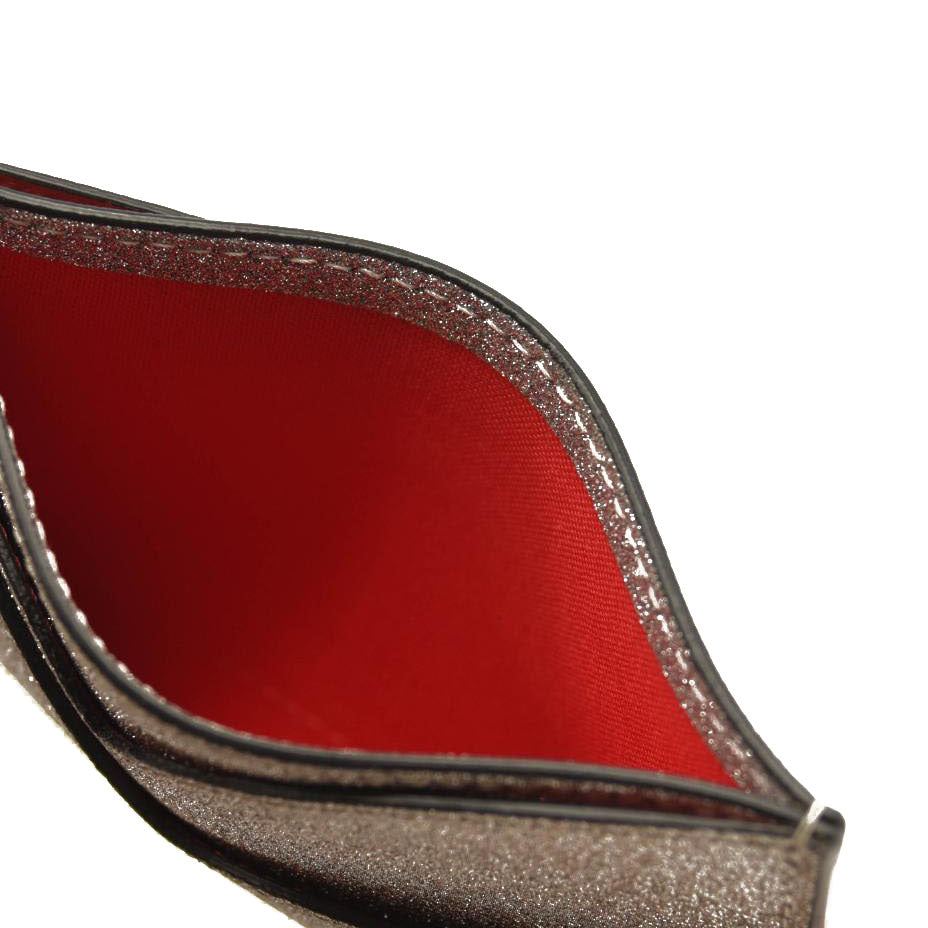NEW Christian Louboutin Hot Chick Glitter Card Holder in Silver