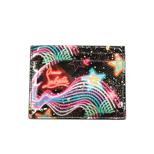 New CHRISTIAN LOUBOUTIN KIOS STARLIGHT PRINT PATENT LEATHER CARD HOLDER