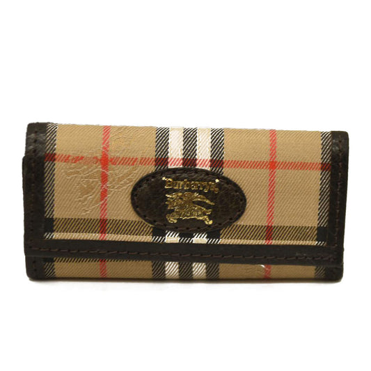Burberrys Check Canvas 3 Ring Key Case Beige