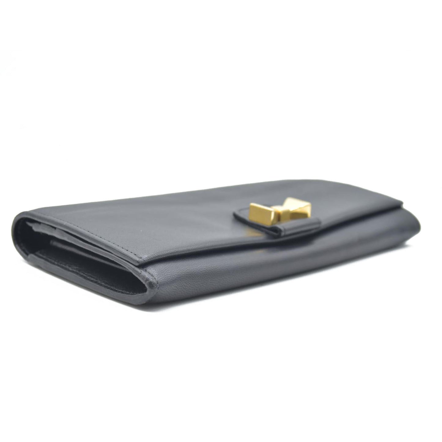 Chloe Ribbon Leather Long Bifold Wallet Purse Black