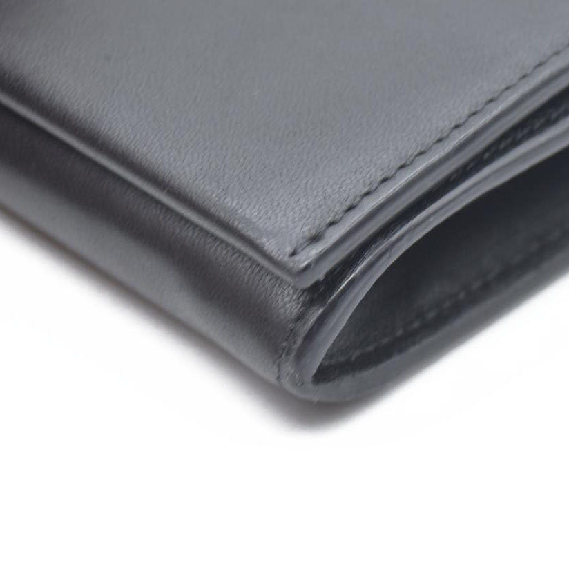 Chloe Ribbon Leather Long Bifold Wallet Purse Black