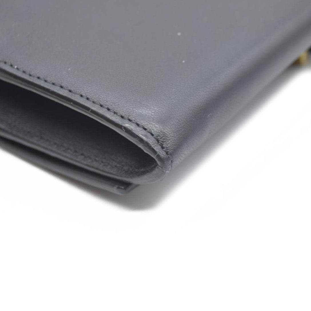 Chloe Ribbon Leather Long Bifold Wallet Purse Black