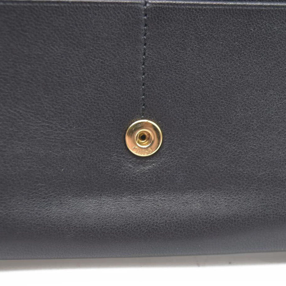 Chloe Ribbon Leather Long Bifold Wallet Purse Black