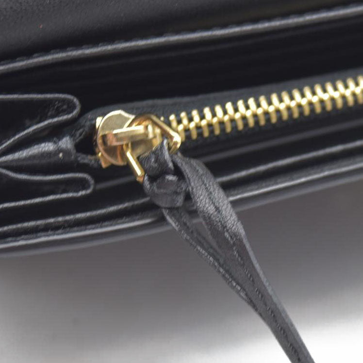 Chloe Ribbon Leather Long Bifold Wallet Purse Black