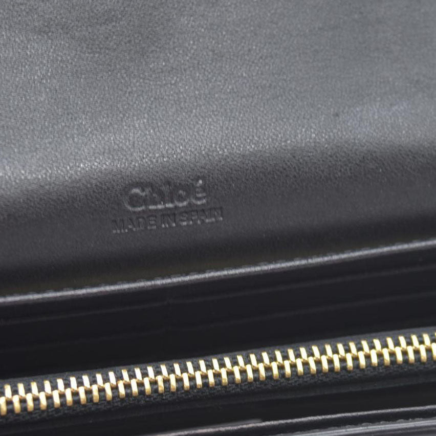 Chloe Ribbon Leather Long Bifold Wallet Purse Black