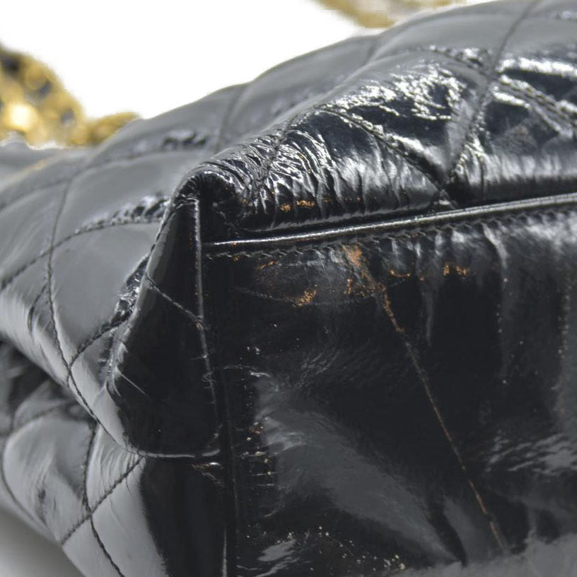 CHANEL Matelasse Chain Shoulder Bag Patent leather Black Gold CC