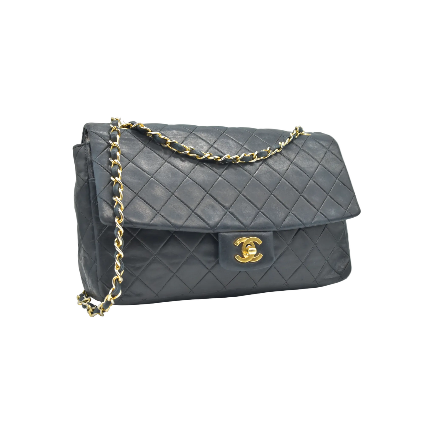 $11700 Chanel Vintage Black Lambskin Single Flap Bag - Jumbo 30cm