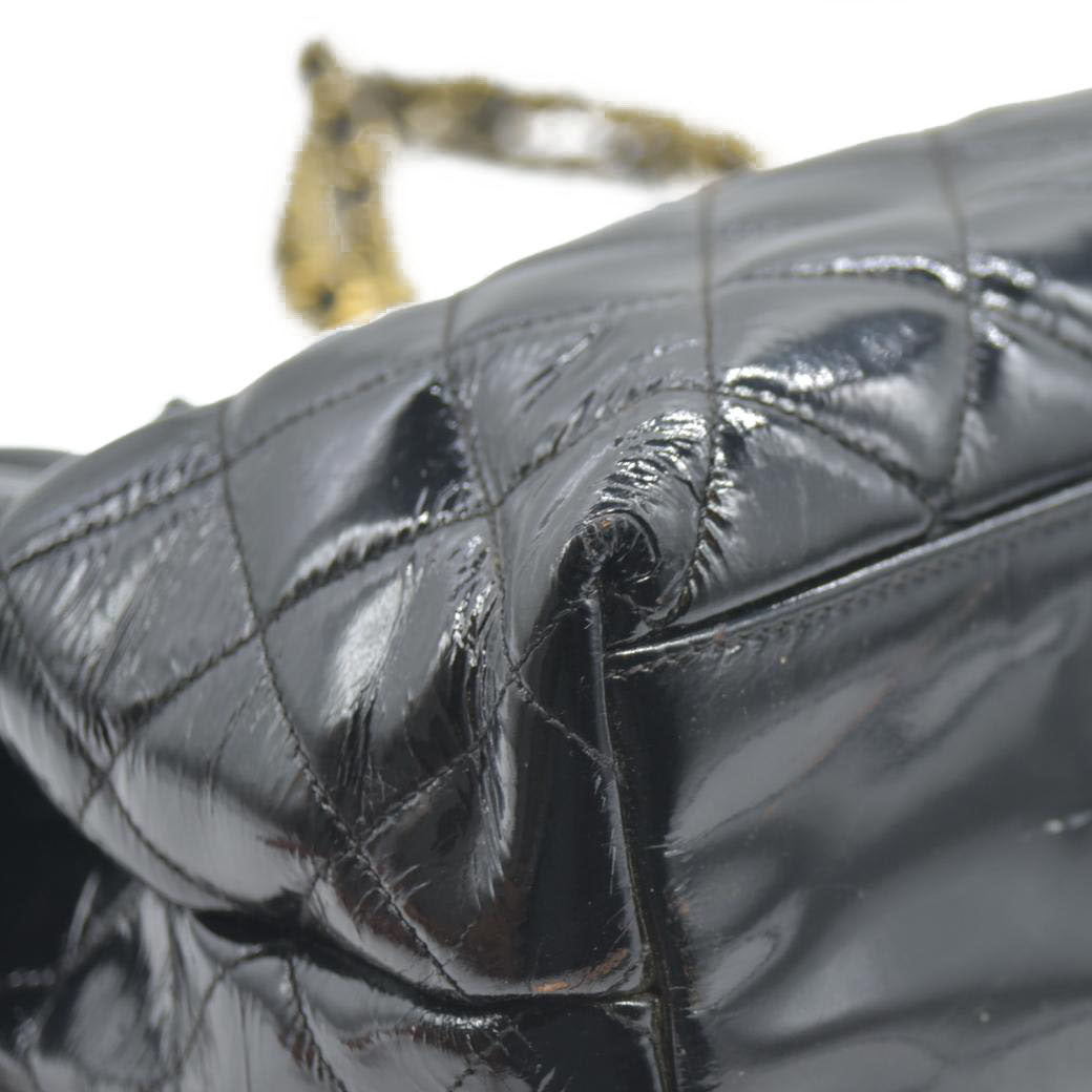 CHANEL Matelasse Chain Shoulder Bag Patent leather Black Gold CC