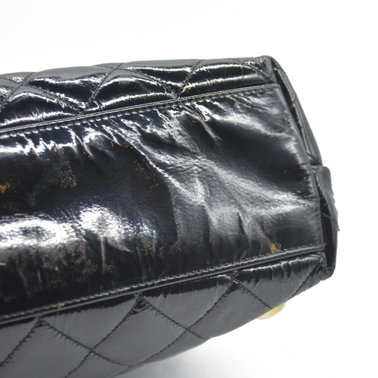 CHANEL Matelasse Chain Shoulder Bag Patent leather Black Gold CC