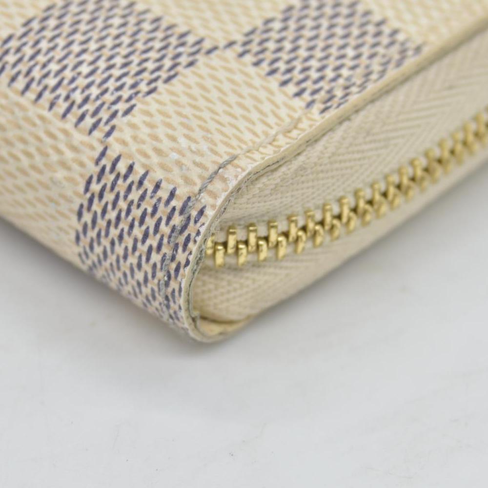 $560 2017 Louis Vuitton Damier Azur Zippy Zip Coin Purse Wallet White SN1117