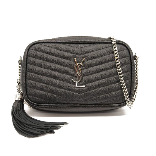 NEW Saint Laurent Matelasse Monogram Mini Lou Camera Bag Black Tassel
